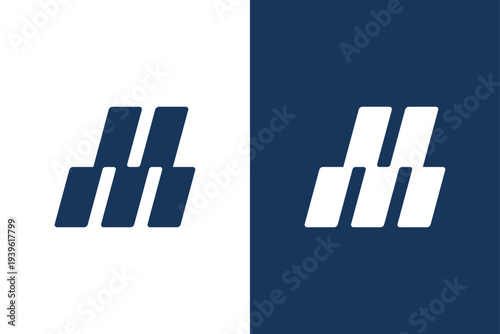 Modern lettermark M logo built with geometric bars suggesting upward growth and corporate stability. A clean monogram symbol ideal for finance, consulting, business, or investment brands.