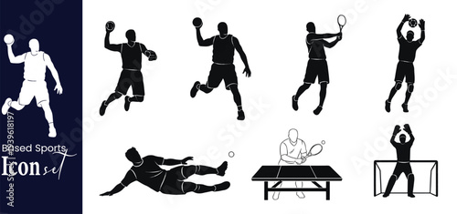 Ball Sports Silhouettes Set for Handball Tennis and Table Tennis