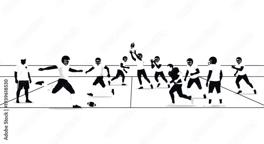Obraz premium Black and white illustration of a lively volleyball game in action