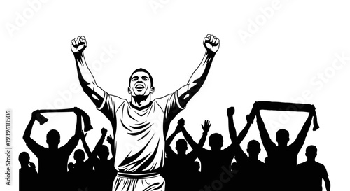 Triumphant soccer player celebrating with fans