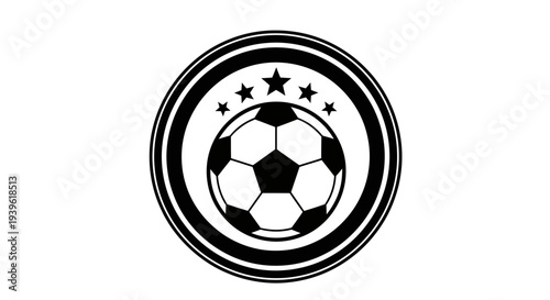 Black and white soccer ball logo with stars