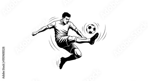 Soccer player kicking a ball in mid air