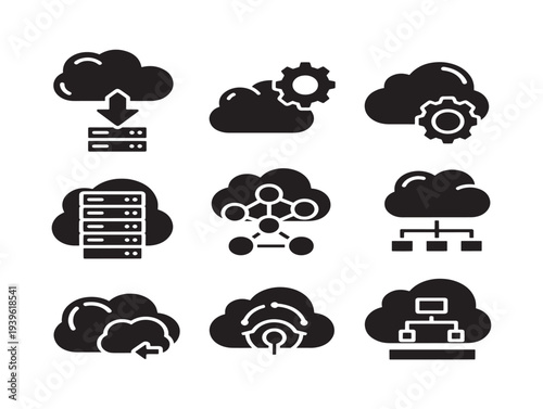 Minimalist weather icons set with clouds and rain