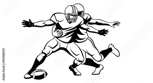 American football player in action tackling