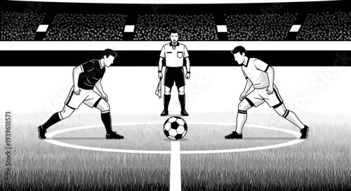 Soccer players in action on a stadium field