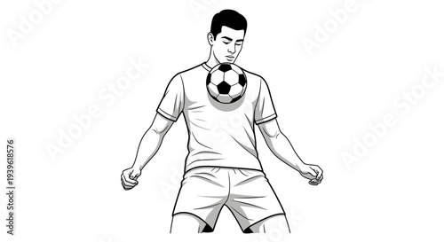 A male soccer player in a dynamic stance