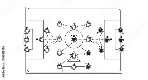 Soccer game tactical formation and player positions diagram