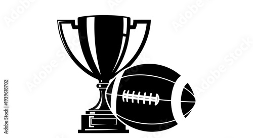 Championship trophy and american football