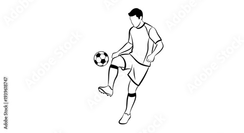 Soccer player skillfully controlling the ball with his leg
