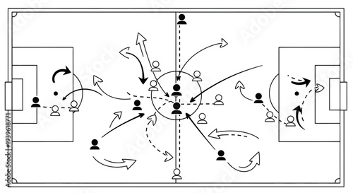 Soccer tactical formation and player movement diagram