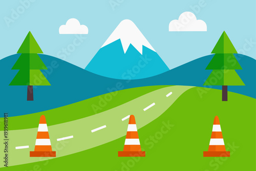 Cartoonish Driving Test Course Illustration