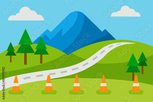 Cartoonish Driving Test Course Illustration