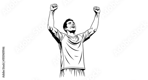 Man celebrating with arms raised in triumph