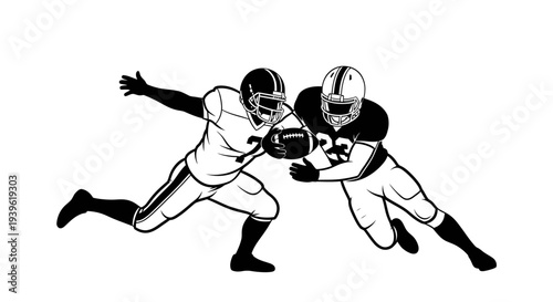 Two american football players in action