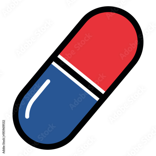 Flat of a blue and red capsule pill