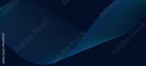 Abstract blue technology background with flowing cyan wave lines. Futuristic digital