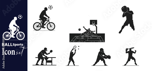 Ball Sports and Cycling Silhouette Icons for Active Lifestyle