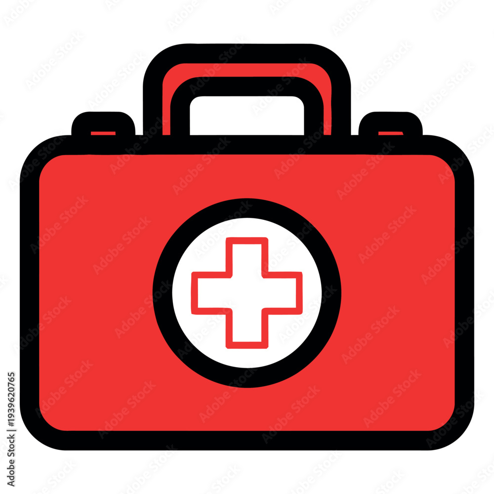 Obraz premium Red first aid kit with white cross medical