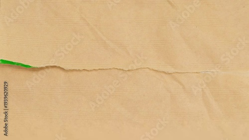 brown kraft paper transition with green screen chroma Key, Stop Motion Torn Paper Rip Opening Overlay for Video Editing
