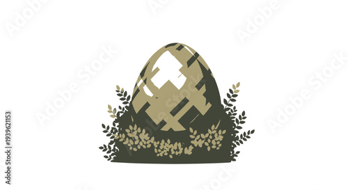 Easter egg camouflage illustration with floral elements.