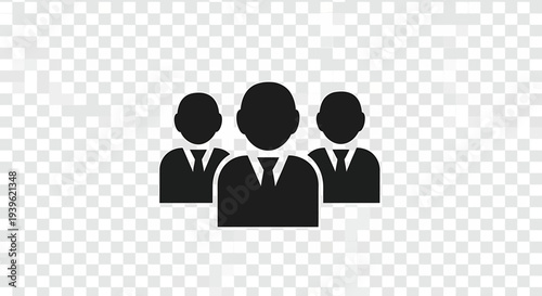 Three black silhouette figures wearing suits and ties on a transparent background desi