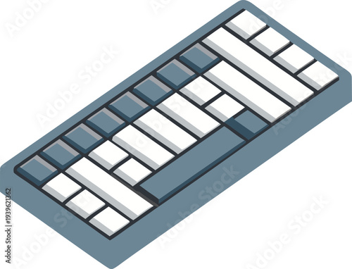 Keyboard Illustration with White and Blue Keys white background