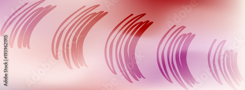 Modern divided abstract graphic with a warm pink to deep purple gradient, overlaid with elegant wavy blue lines and organized, multi-toned curved brushstroke shapes.