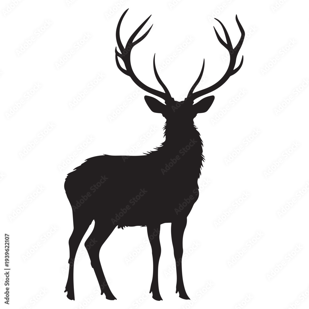 Obraz premium Black deer silhouette vector illustration isolated on white background