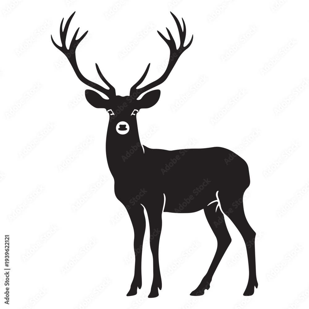 Fototapeta premium Black deer silhouette vector illustration isolated on white background
