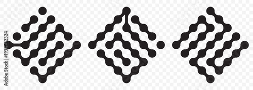  Abstract geometric figures of connected molecules. Pattern of black metaballs isolated. Modern geometric shapes of liquid connected drops. Vector illustration on transparent background. 