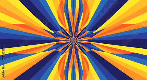 Vibrant Abstract Starburst Pattern with Repeating Geometric Shapes and Dynamic Color Gradient