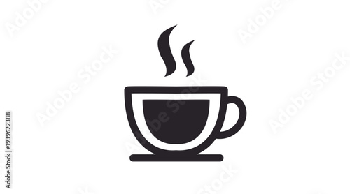 Clean black line vector icon of a coffee cup, representing hot drinks, cafs, breakfast, beverages, hospitality, and relaxation. Minimalist and modern design ideal for UI/UX interfaces, apps, websites