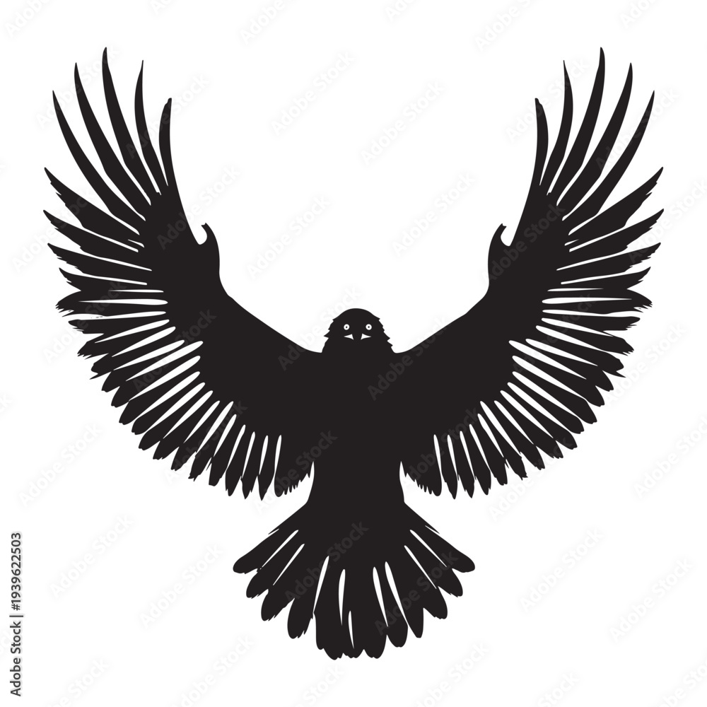 Fototapeta premium Black eagle flying wings spread powerful predator bird vector illustration