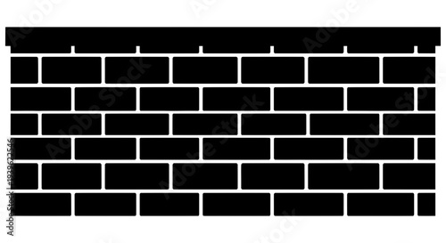Simple black brick wall with white grout on a white background illustration