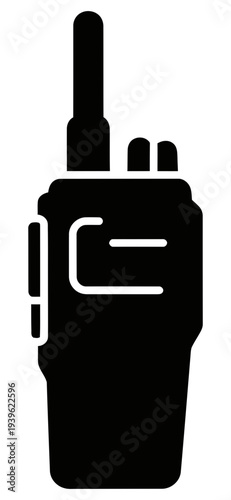 Simple black silhouette of a walkie talkie device against a white background