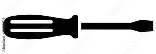 Flat icon illustration of a screwdriver with a handle and a flathead tip on a white background symbolizing tool usage