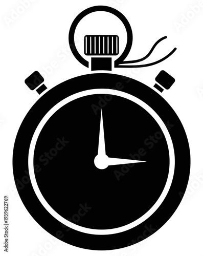 Classic stopwatch icon symbolizing timing and countdown in simple black and white design