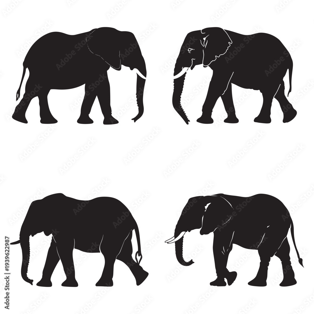 Fototapeta premium African elephants walking family silhouette flat design vector illustration