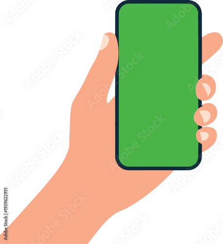 Hand Holding Green Smartphone on White Background