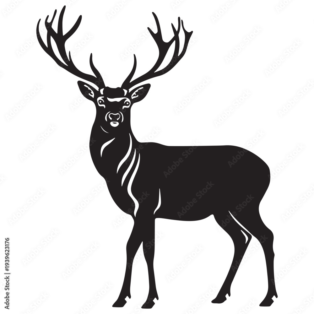 Obraz premium Black deer silhouette vector illustration isolated on white background