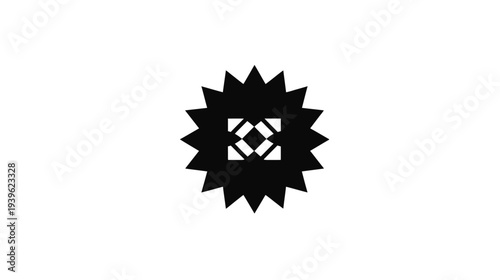 Abstract geometric black starburst icon with outward-pointing arrows on white background. Modern graphic design element or symbol.