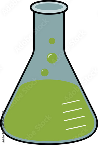 Green Liquid in Laboratory Flask white background