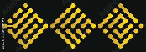 Yellow Metaball pattern. Vector Connect Circle Shapes with Geometric Dots. Connected dots icons. Circles pattern sign. Black connected circle dots. metaballs pattern on Dark background. EPS 10.