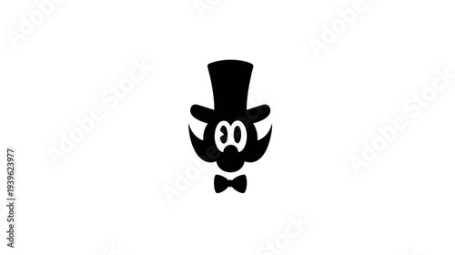 Classic gentleman character icon with a top hat, mustache, and bow tie. Retro cartoon avatar illustration, simple graphic design.