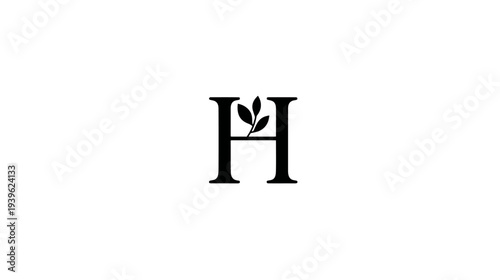 Elegant letter H initial logo design with natural leaf element, minimalist logotype, branding icon on white background