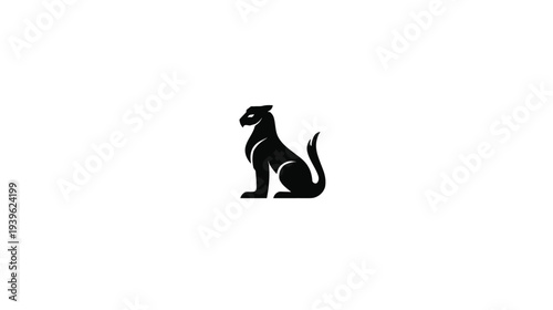 Sleek Black Panther Silhouette Icon on White Background, Stylized Feline Animal Symbol, Minimalist Wild Cat Vector Illustration