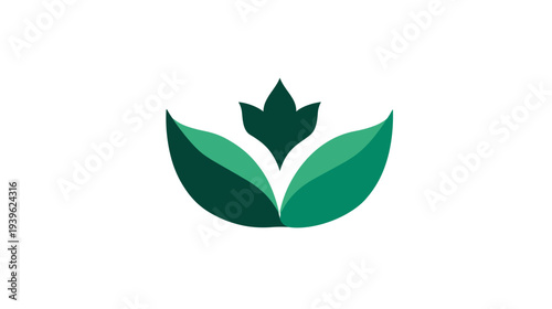 Stylized green leaf plant icon on a clean white background, symbolizing nature, ecology, organic growth, and environmental care. Minimalist design.