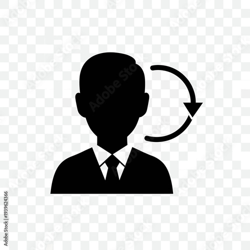 Black silhouette of a person with a tie and a circular arrow indicating a refresh or update... (33