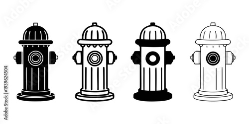 Four different fire hydrant illustrations in black and white