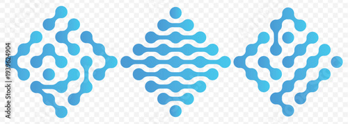 Connected dots icon. Circles pattern sign. Integration symbol. Abstract point movement. Connected round blobs. Transition meta balls. Circular meta ball connect pattern with tech dots.